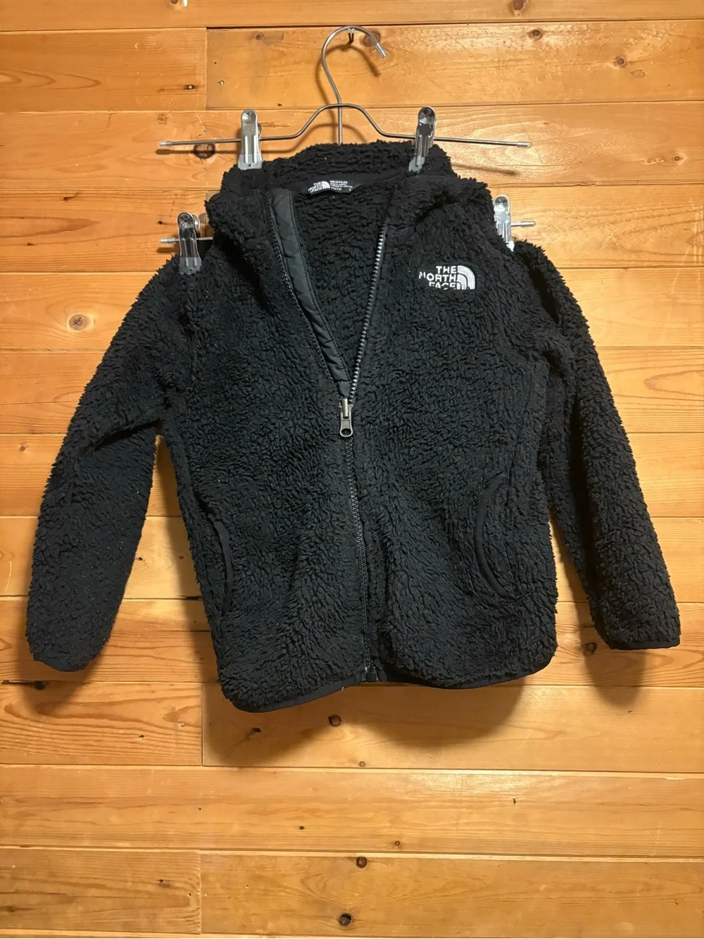 The North Face Kids Black Sherpa One-Piece Zip Hoodie and hat